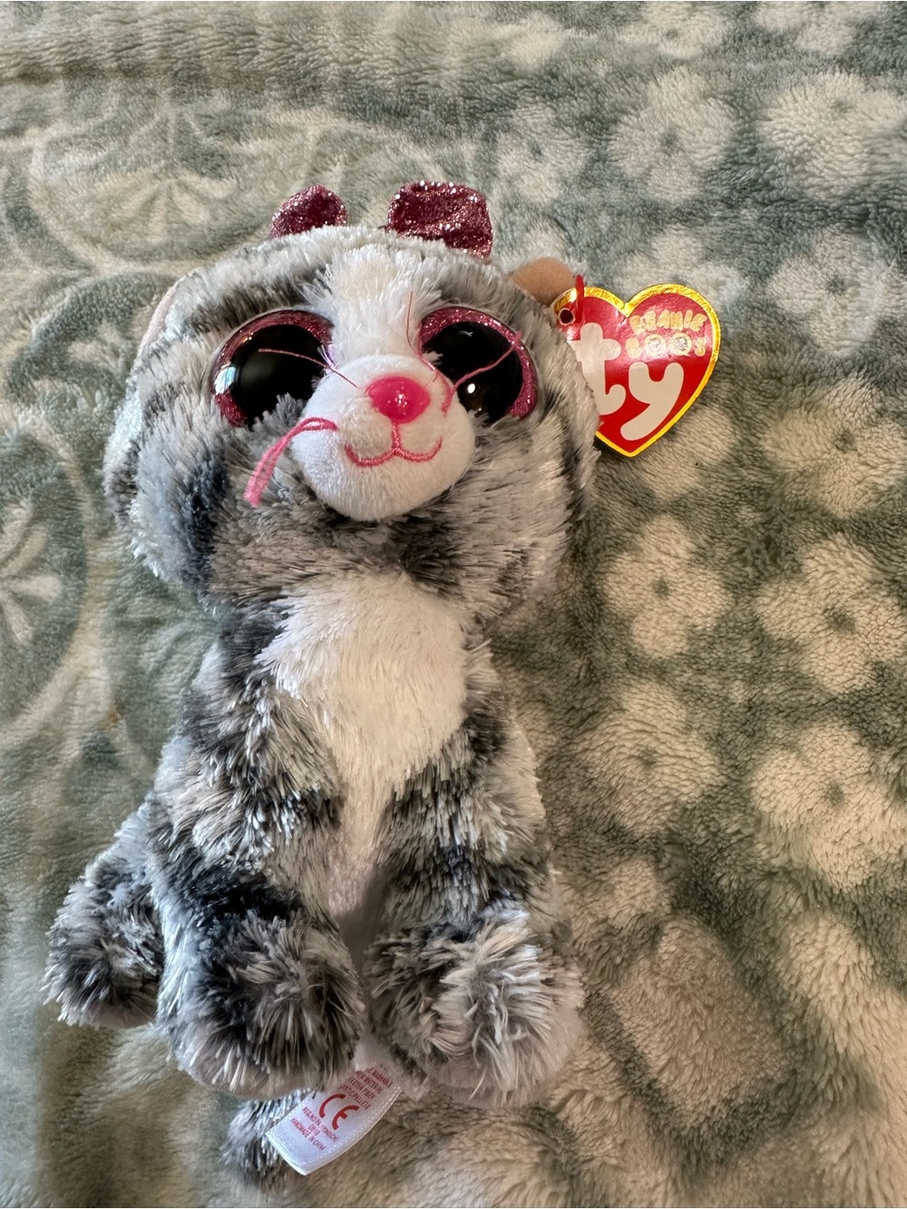 Ty Beanie Boos Gray Plush Small Pet Toy - Glitter Pink Accents Kiki